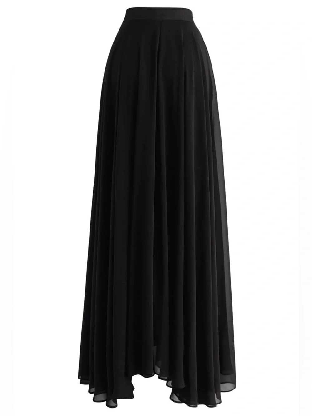 Chicwish Flowy Sheer Lined Full Whimsigoth Classic Full Length Black Maxi Skirt